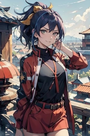 Extremely Realistic, high_res,

smile,  panties, mature_woman, 27 years old, stern expression, frustrated, disappointed, flirty pose, sexy, looking at viewer, scenic view, REALISTIC, Masterpiece, high_res, best quality, 

aaserena, ponytail, multicolored hair, black shirt, jacket, belt, red skirt, shorts under skirt,

Desert background
