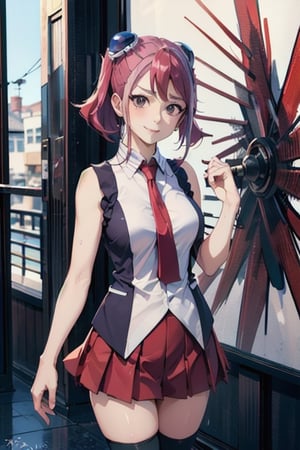 Extremely Realistic, high_res,

smile,  panties, mature_woman, 27 years old, stern expression, frustrated, disappointed, flirty pose, sexy, looking at viewer, scenic view, REALISTIC, Masterpiece, high_res, best quality, 

hy1, hair ornament, multicolored hair, necktie, skirt, sleeveless, school uniform, black thighhighs, jewelry,

Theater background