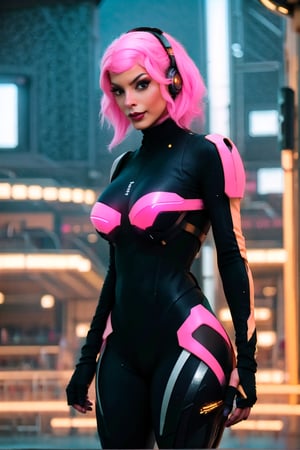 (best quality,4k,8k,highres,masterpiece, FX Cinematic-Realism) (Ultra-detailed photorealistic)  In a neon-lit cityscape of towering skyscrapers and flickering holographic advertisements, a sexy cyberpunk Scarlett Girl emerges from a AI capsule. She possesses an edgy and futuristic style, with detailed vibrant hair dyed in shades of electric blue or neon pink. Her detailed eyes, enhanced with cybernetic implants, shimmer with a hint of mystery. Adorned with intricate cybernetic tattoos that glow softly under UV light, she exudes an air of rebellion and resilience. Her attire reflects the fusion of technology and fashion, as she dons a sleek, form-fitting bodysuit embedded with luminescent circuitry. The suit seamlessly integrates with her cybernetic enhancements, enhancing her physical capabilities. She accessorizes with augmented reality glasses that display a constant stream of data and overlays, allowing her to navigate the digital realm effortlessly. With a sharp intellect and a quick wit, this cyberpunk girl is a skilled hacker and an expert in various forms of advanced technology. Her resourcefulness and adaptability make her a formidable ally or a cunning adversary in the ever-evolving urban landscape of the cyberpunk world.,Mecha body,shodanSS_soul3142,portrait,furure_urban, Energy light particle mecha,xuer hologram Laser dress,Mecha