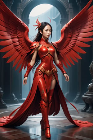 (((iconic,futuristic-sci-fi but extremely beautiful),  pea red)
(((intricate details, masterpiece, best quality)))
(((Wide angle, full body shot, profile view)))
(((dynamic pose, looking at viewer))) 
Chinese girl,1girl,Seraphim