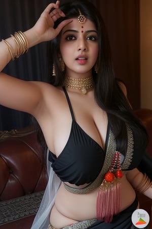 hot Indian women big breast wareing black saree 