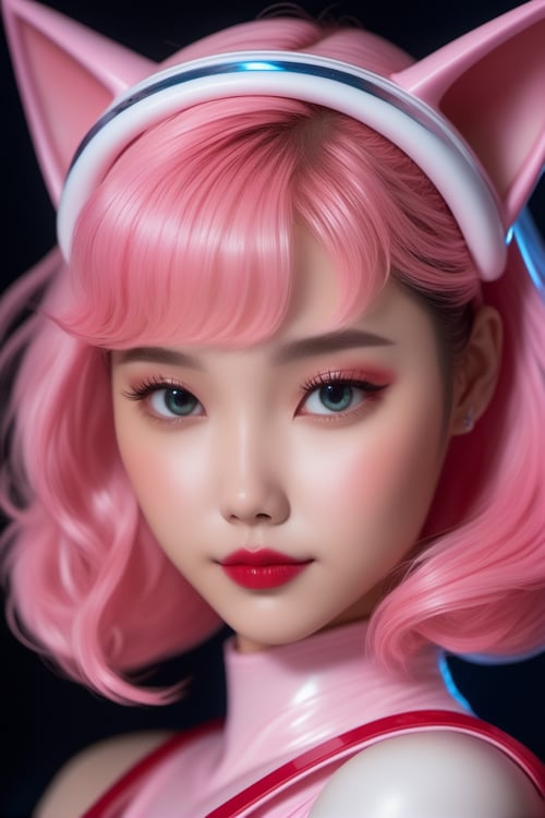 Alien-themed (masterpiece,best quality, ultra realistic,32k,RAW photo,detailed skin, 8k uhd, dslr,high quality:1.3), asian sexy lady,art of sailor moon,cute fat cat made of liquid material, spooky style, Saturno Buttò,evil smile, high detail, trending on artstation