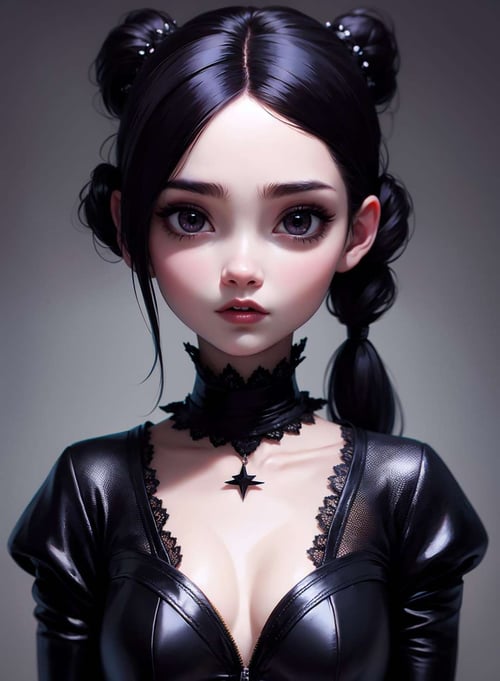 a goth girl, portrait, upper body, pixar style