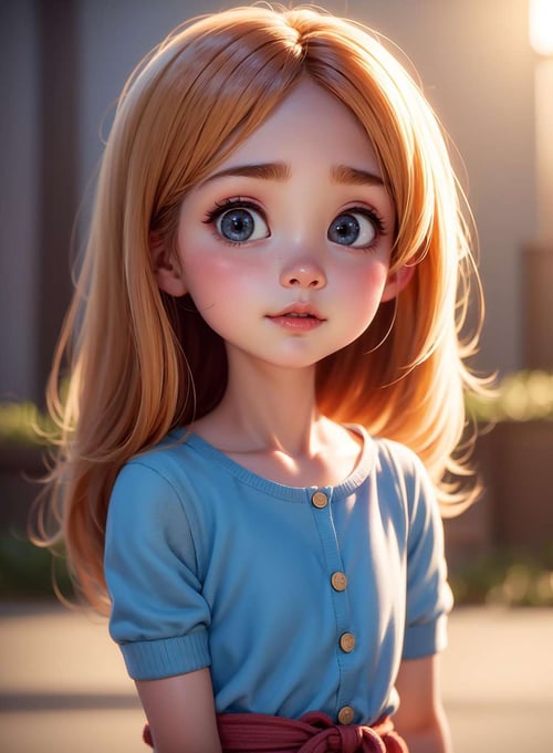 super cute girl IP by popmart,natural light,Adorable,Youthful,Animated, pixar style,Medium length hair