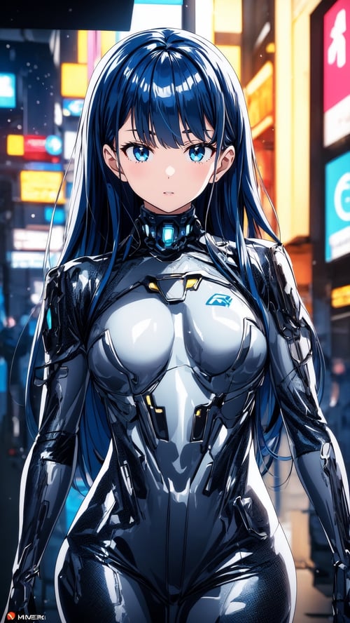 (Masterpiece:1.2), (high quality:1.2), (detailed:1.3) 1girl cyberpunk, intricate clothing, blue hair, blue eyes, mask,  looking at viewer, Shibuya, cowboy shot, sci-fi,CyberMechaGirl,Cyberpunk
