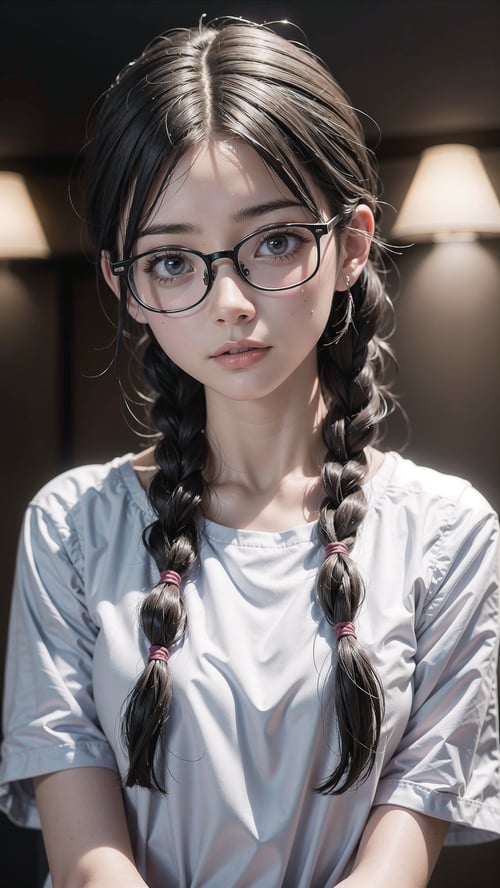 (masterpiece), best quality, high resolution, highly detailed, detailed background, perfect lighting, The student council girl with twin braids and glasses