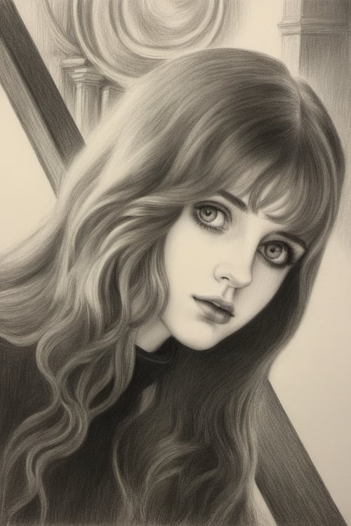 Pretty Young Girl With long hair - pencil Drawings - A4 size