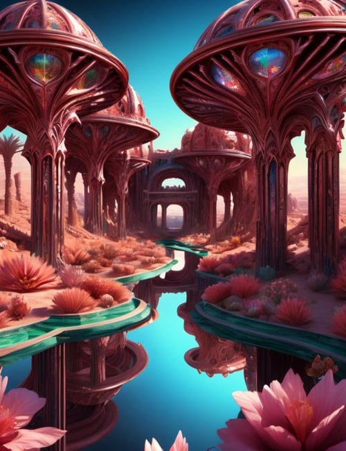((best quality)), ((masterpiece)), ((realistic,digital art)), (hyper detailed), Bl00m1ngF41ry Desert Oasis,  <lora:Bl00m1ngF41ry-000009:0.75>