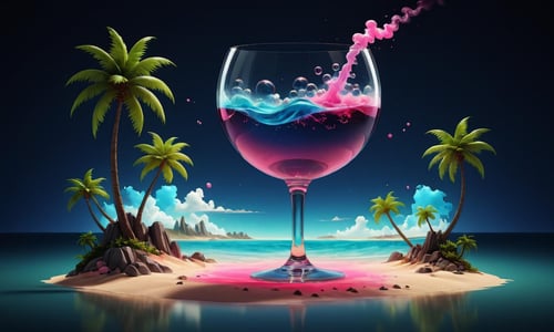 Grunge style <lora:Glass_Islands:1> a glass of wine with palm trees and a beach, in style of cyril rolando, stylized digital illustration, full of glass. cgsociety, inspired by Cyril Rolando, stylized digital art, cyril rolando and goro fujita, 3 d render stylized, by Cyril Rolando, 3 d epic illustrations, glass with rum with background a brightly colored cloud of smoke and smoke bubbles in a dark room, colorful octane render, cinema 4d colorful render, an explosion of colors, splashes of neon clouds, colorful vivid octane render, surreal colors, color ink explosion, explosion of colors, colorful explosion, beautiful octane render, dmt imagery. octane render, surrealism 8k, colorful redshift render, bubble, no humans . Textured, distressed, vintage, edgy, punk rock vibe, dirty, noisy