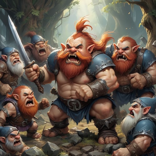 Dwarf fighting with trolls, by ake - Bitxu Comic
