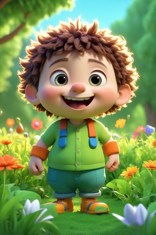 (cute cartoon,nature,3D:1.1,dynamic lighting,vivid colors,HDR), detailed and vibrant 3D rendering of a cute cartoon character in a natural setting. The character is beautifully animated with adorable features, including large expressive eyes, a cute button nose, and a bright smile. The character stands in a lush green field surrounded by colorful flowers and tall trees. The dynamic lighting casts soft shadows on the character, giving depth and dimension to the scene. The colors are incredibly vivid, with a wide range of hues that bring the entire image to life. The use of HDR techniques enhances the overall quality of the image, ensuring that every detail is perfectly captured. The combination of the cute cartoon style, vibrant colors, and dynamic lighting creates a visually stunning and enchanting artwork that will captivate viewers.