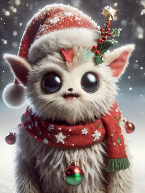 ral-chrcrts, a furry animal wearing a christmas hat and scarf <lora:ral-chrcrts-sdxl:1>