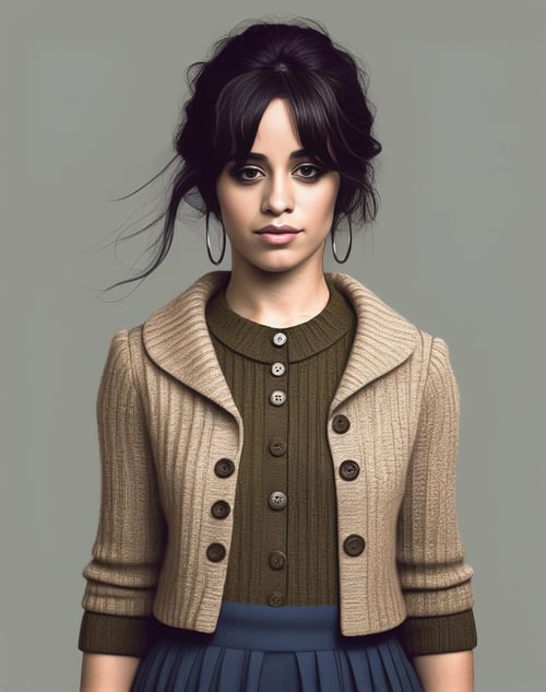 Camila Cabello wears a three-toned sweater and tight jeans for a