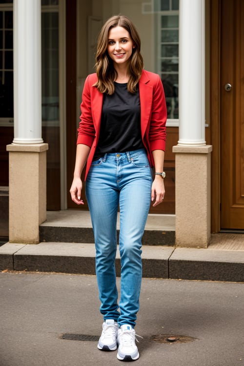 Pretty girl wearing jeans and a Red - OpenDream