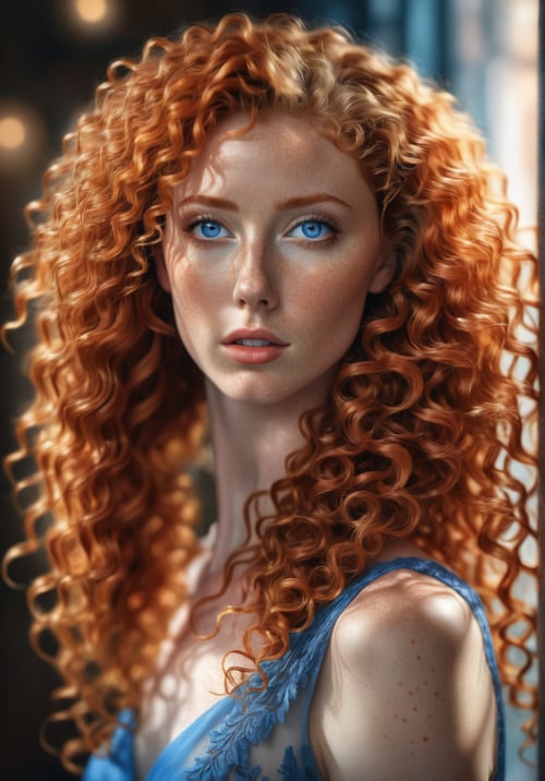 shady-panda929: portrait of a young woman wearing a red sari, blue eyes,  light skin, heavenly smooth skin, magical beauty, perfect body, a fit body,  long curly hair, Realistic, hyper-realistic photograph, Photorealistic, by