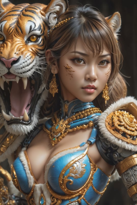 Otherkin Tiger Female Therian art, stunning makeup Classic Round