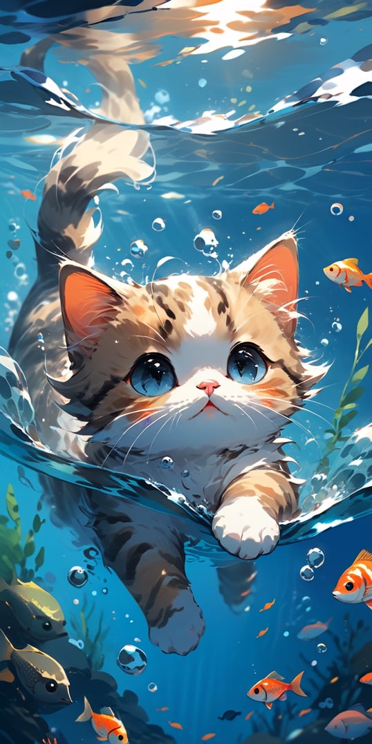 Cute cat in the water