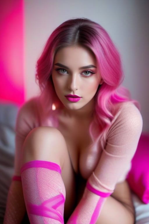 Sensual young woman with big boobs and professional makeup looking