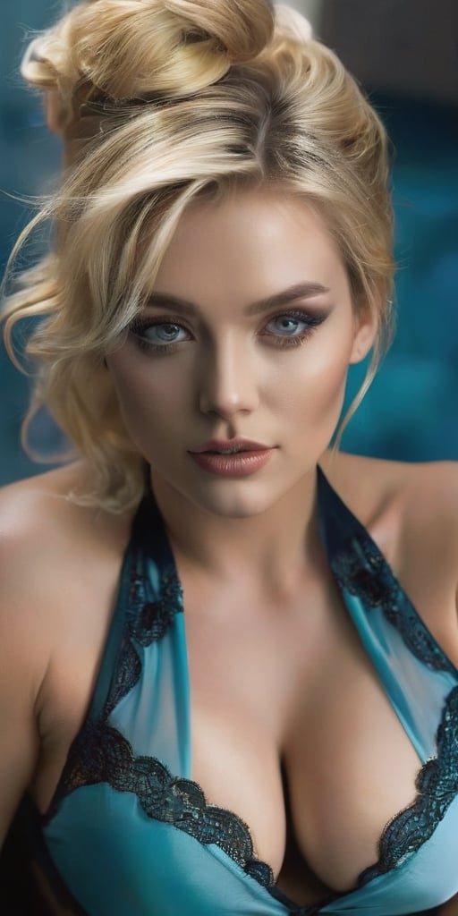 Foto de Beautiful sexy model with large breasts and blue eyes do
