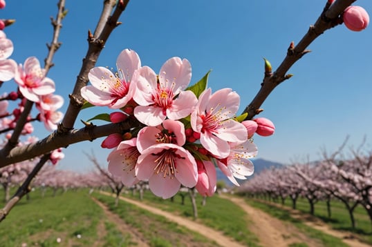 plasticine, peach blossom orchard, close up of one beautiful pea