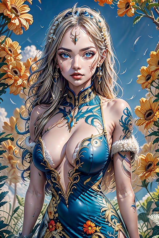 a perfect painting of a sexy woman, gorgeous, big breasts, wind  