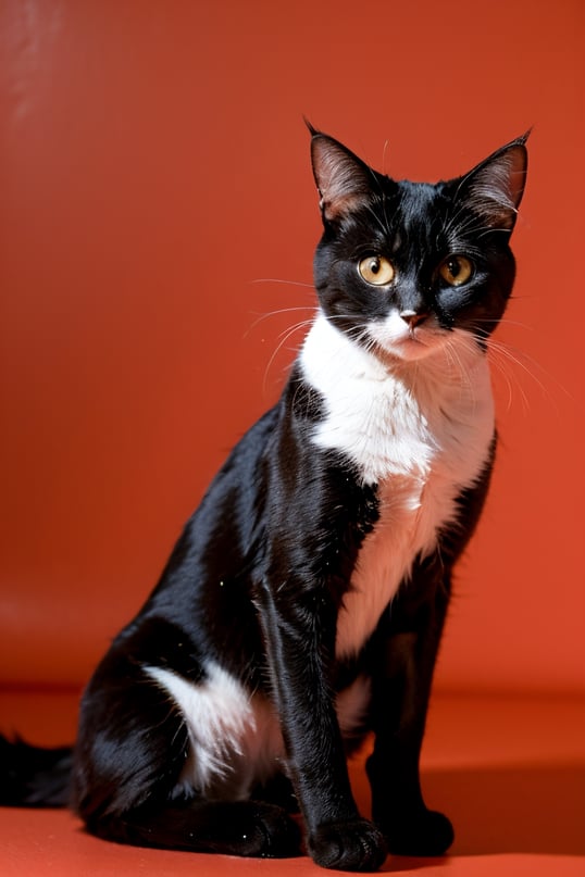 Lifelike Tuxedo Black And White Feline Kitten Cat Sitting On Its