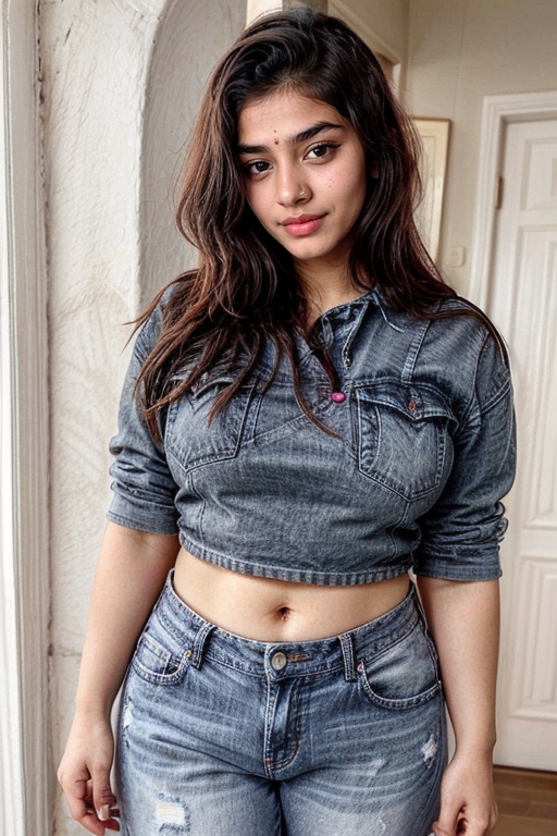 Premium Photo  Indian chubby girl in floral crop top showcases confidence  and body positivity with joy