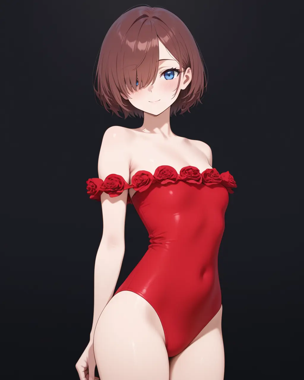 rose embellished off-shoulder one-piece red swimsu