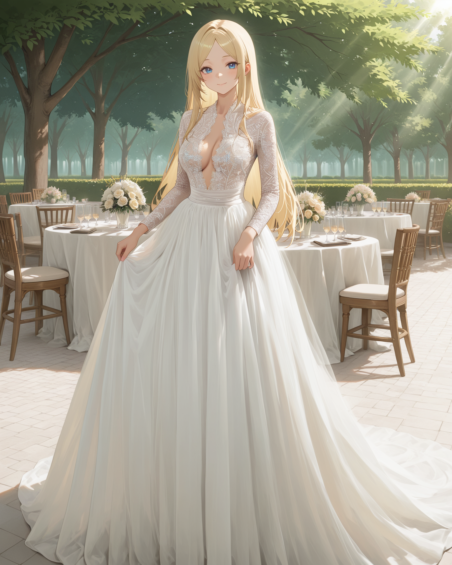 Long sleeves plunging neckline lace wedding dress