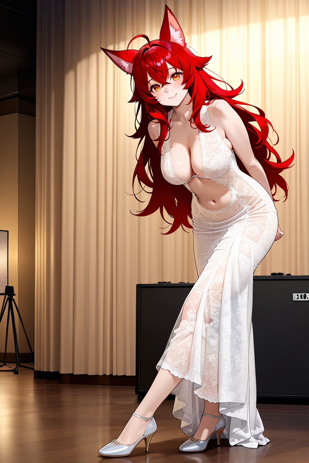 胸口镂空蕾丝长裙---Lace dress with cutouts at the chest