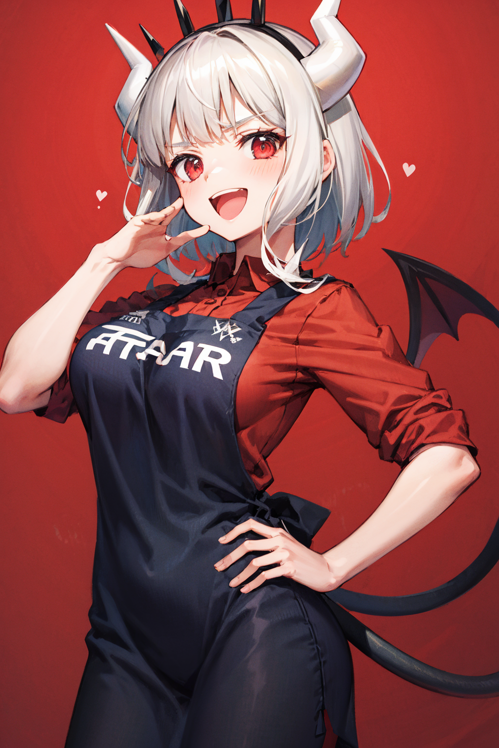 Anime girls, Helltaker, white hair, brown eyes, heart eyes, horns, tail,  demon girls, HD phone wallpaper