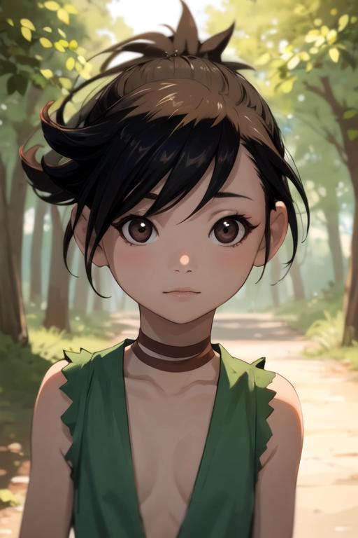 Green jade girl in dororo anime style