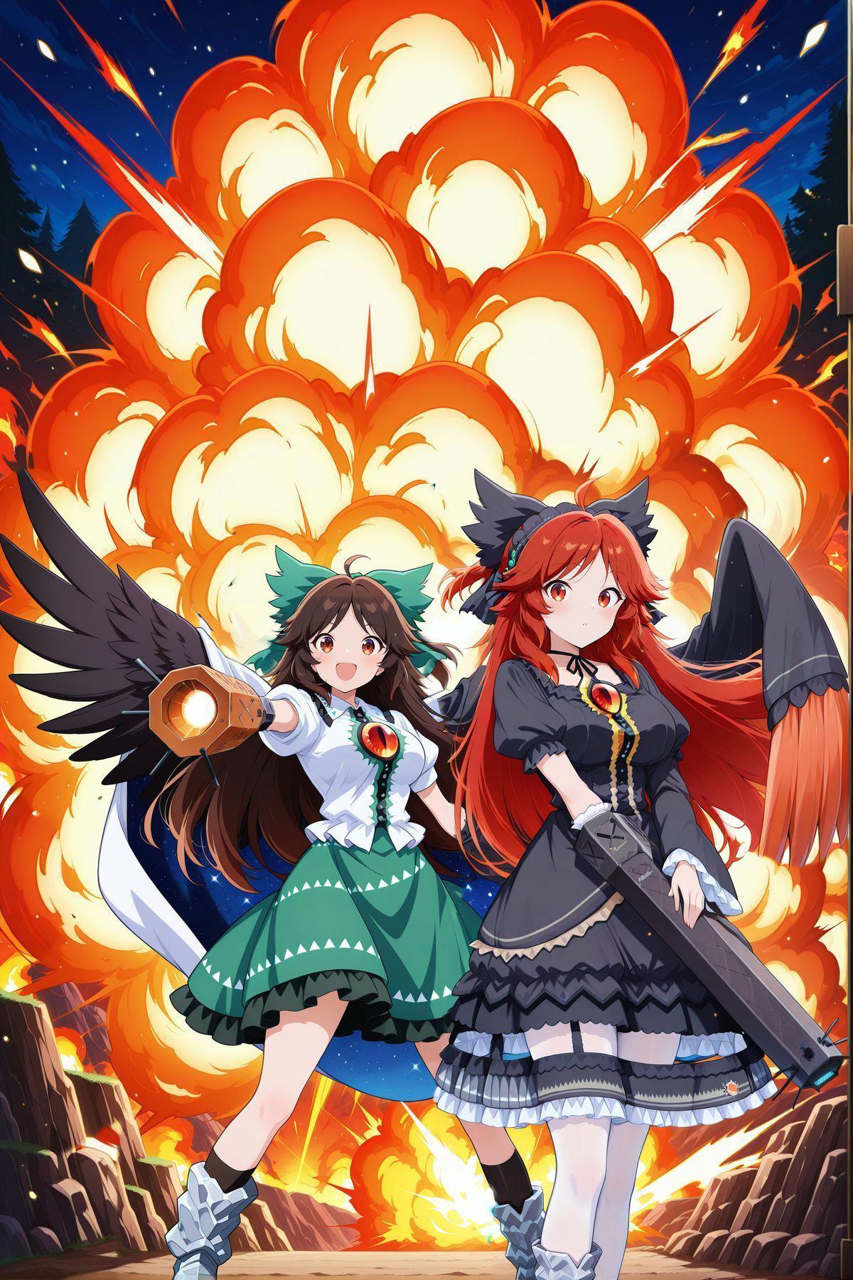 Utsuho Reiuji (Touhou Project) & Utsuho (The Tiny Queen's Charcoal Maker)