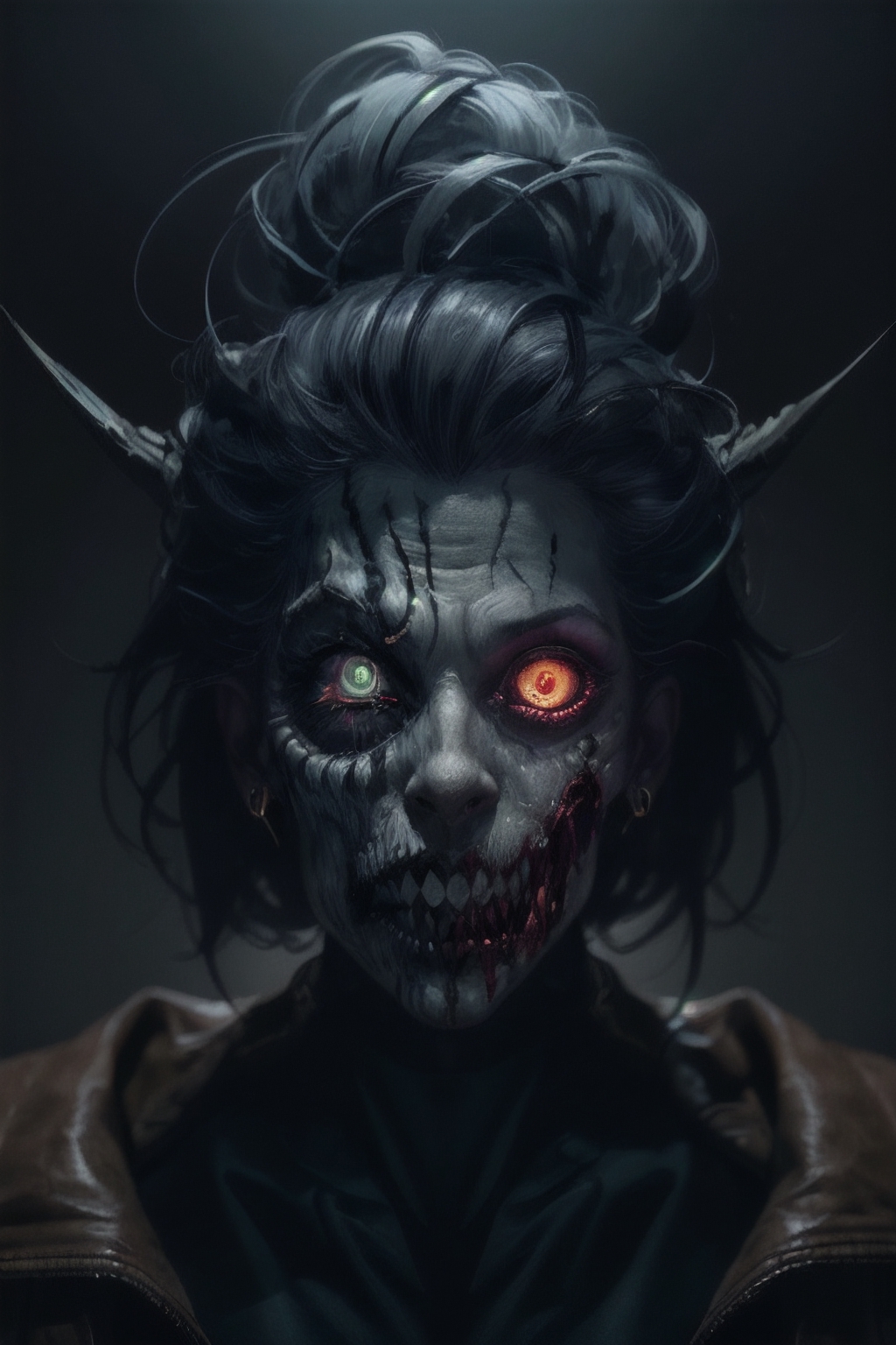 Horrifying dark art, portrait full face painting of