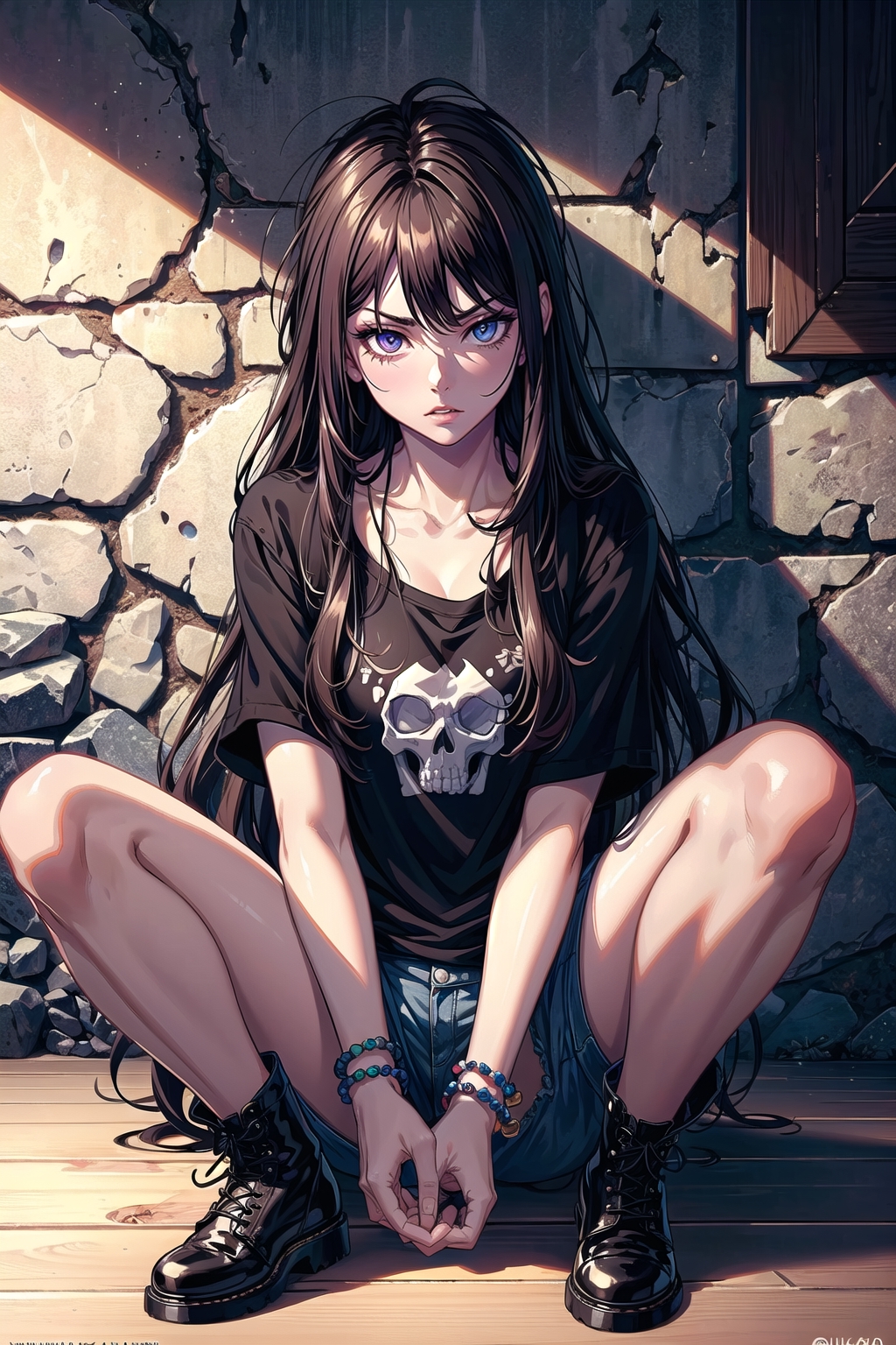 mad anime girl with brown hair