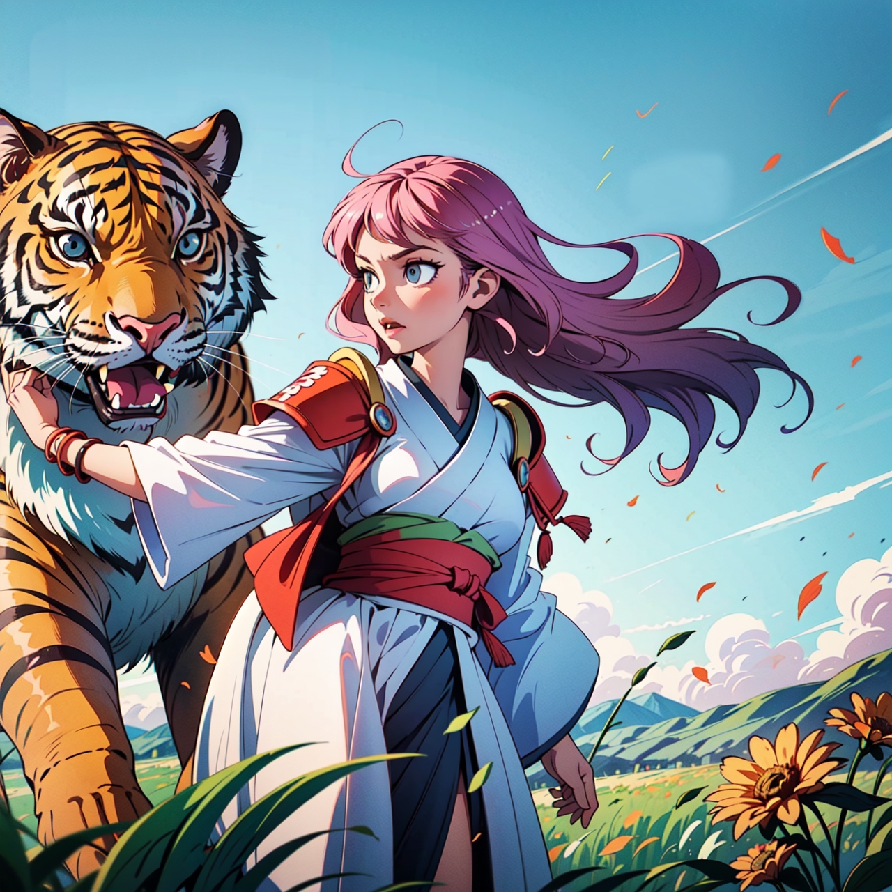 A giant orange and blue striped tiger in an anime style - AI Generated  Artwork - NightCafe Creator