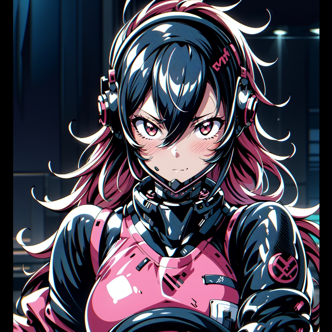 KREA - stylized japanese girl ninja - cyberpunk, wearing urban techwear,  neon lights and armor, painted in acrylic, in the colors hot pink and cyan,  beautiful realistic face, spotlight, by greg rutkowski,
