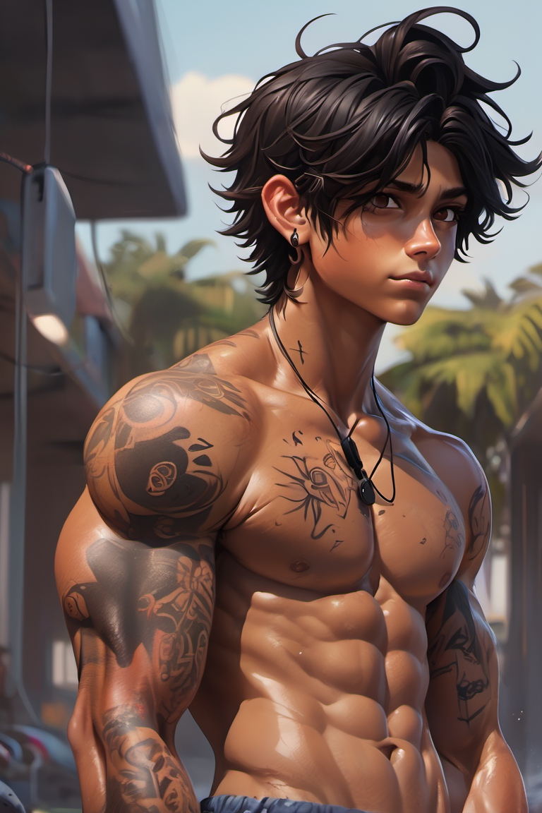 Muscular Anime Man Shirtless Manga Boy - Anime Character - Pin | TeePublic