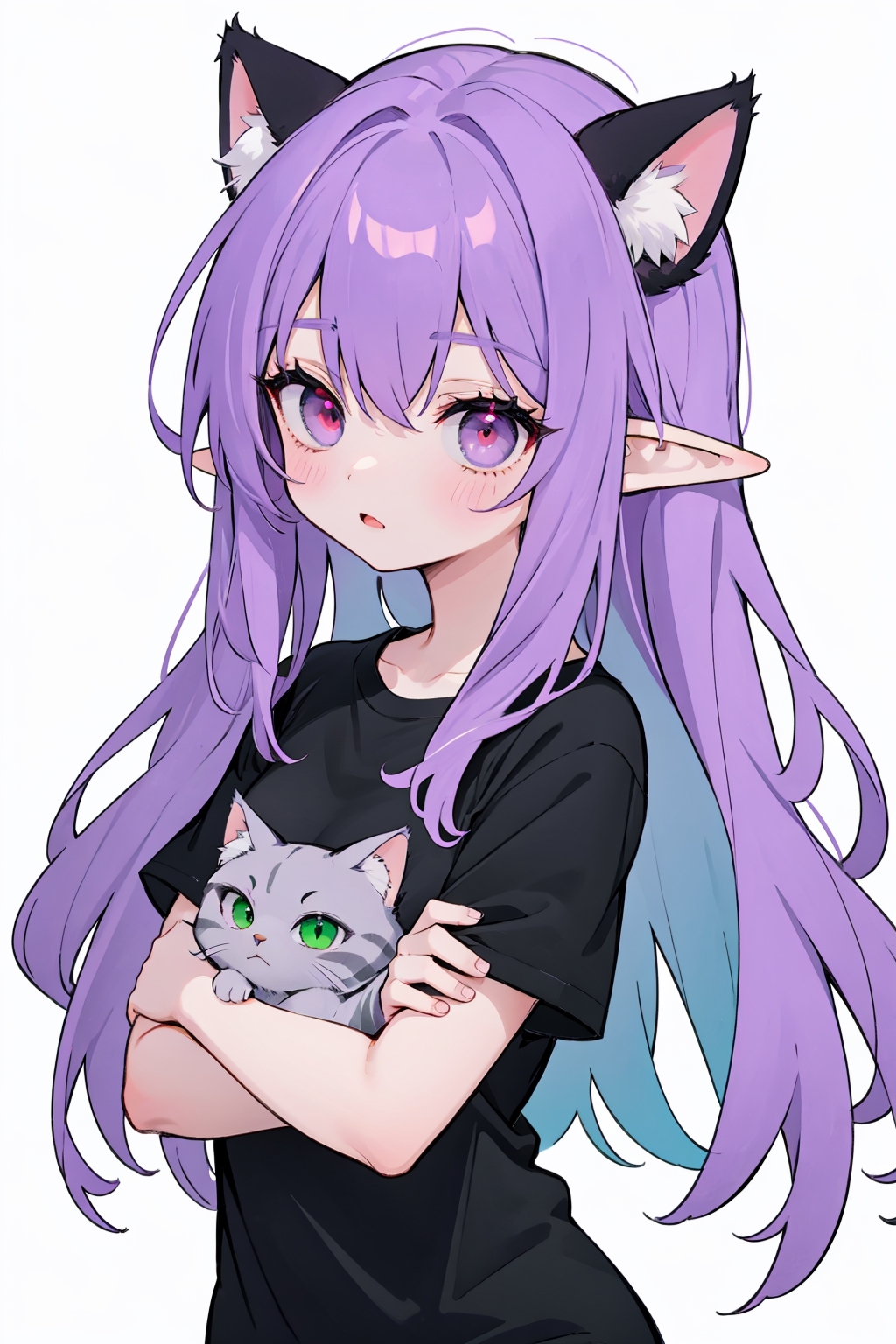 anime girl with purple hair and cat ears