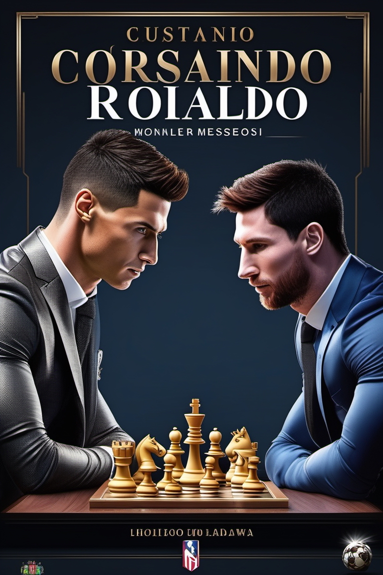 Lionel Messi and Cristiano Ronaldo Play Chess Poster or 