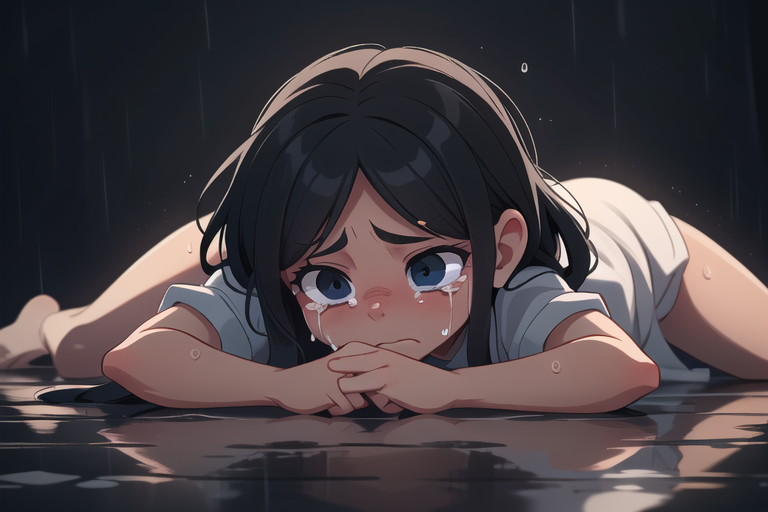 anime sad girl crying in the rain