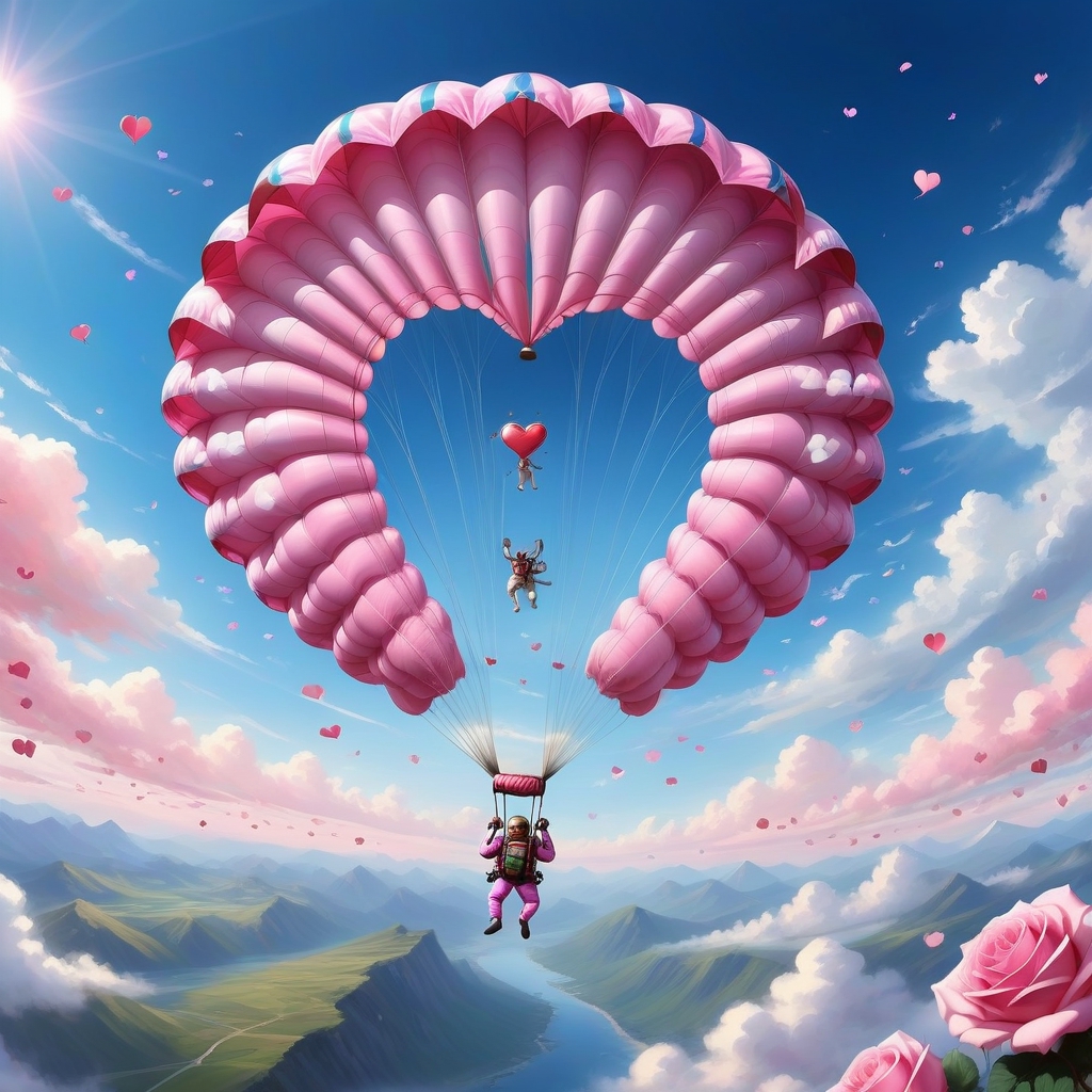 a girl parachuting from the sky, perspective piece, | Stable Diffusion