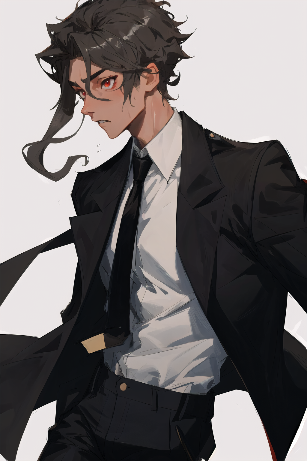detailed classy anime gentleman in black blouse