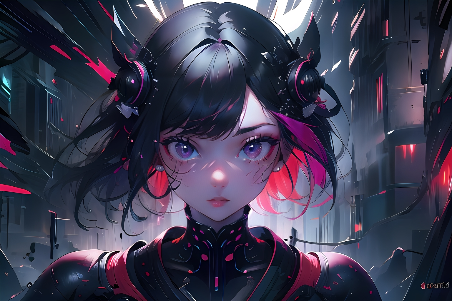 Anime Girl Purple Eyes Cyberpunk, anime-girl, anime, cyberpunk, artist,  artwork, HD wallpaper