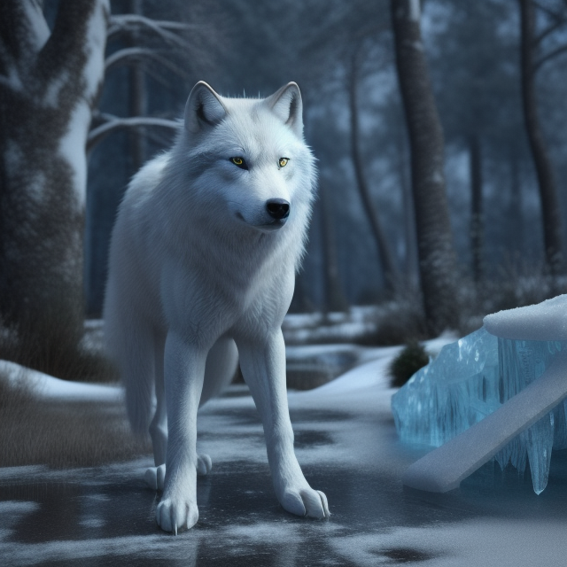 white wolf with blue eyes in snow
