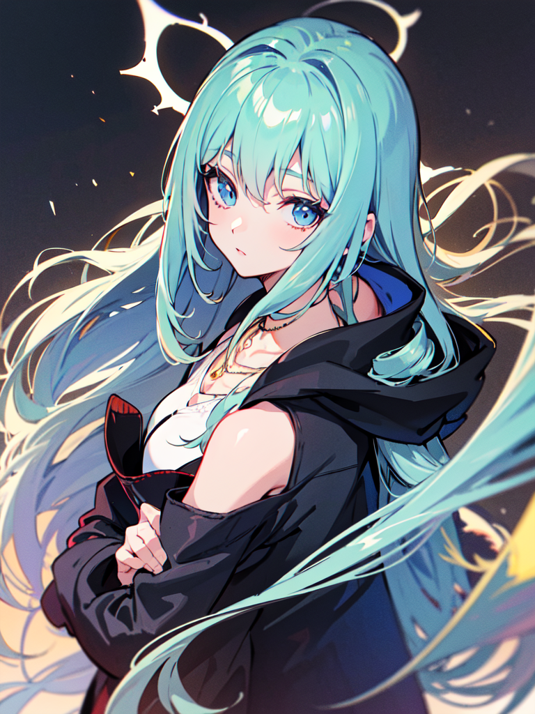 anime girl with light blue hair and blue eyes