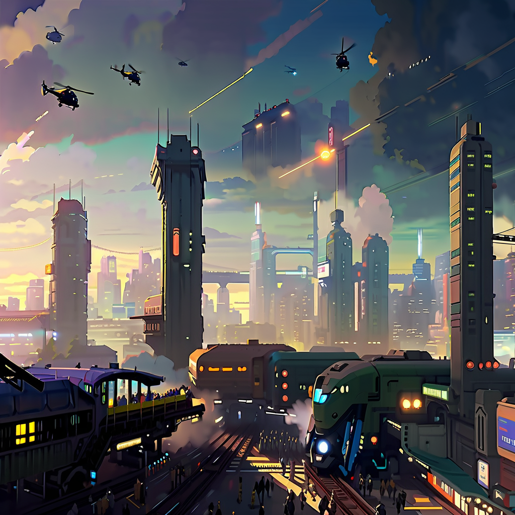 Cyberpunk wallpaper in the style of studio ghibli