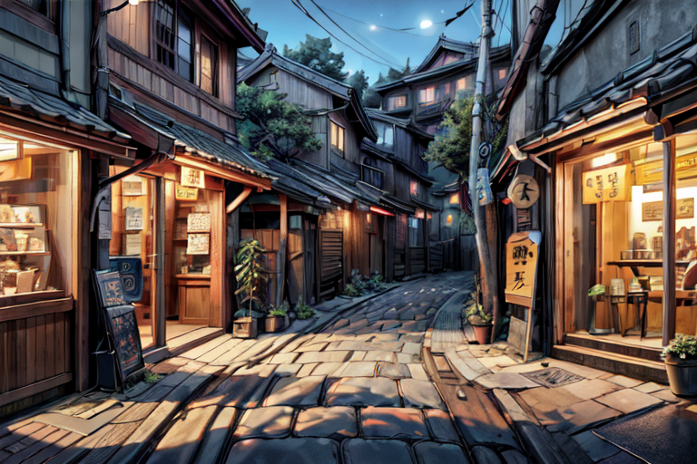 Anime-style alley at night on Craiyon