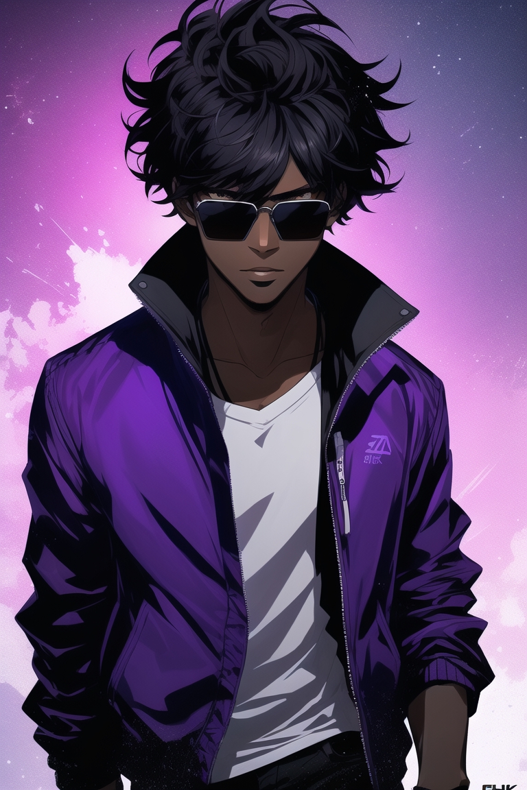 Anime male cleric with wavy curly dark hair, brown eyes and black glasses