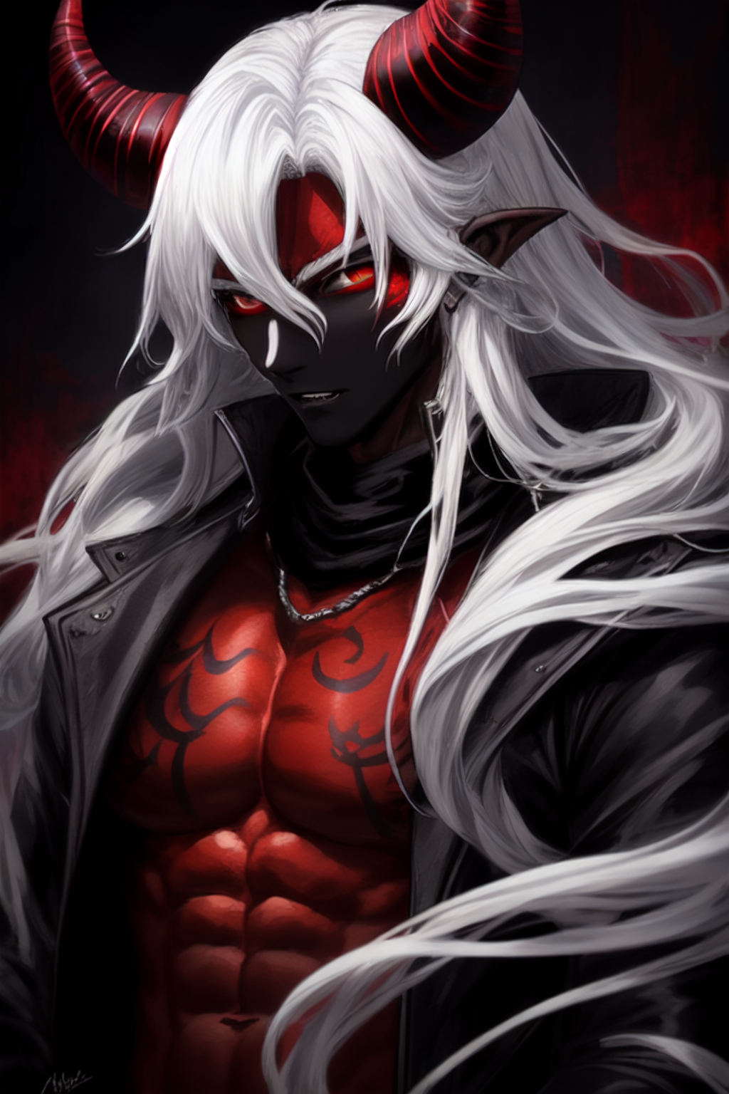 anime demon guy white hair